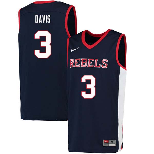 Men #3 Terence Davis Ole Miss Rebels College Basketball Jerseys Sale-Navy